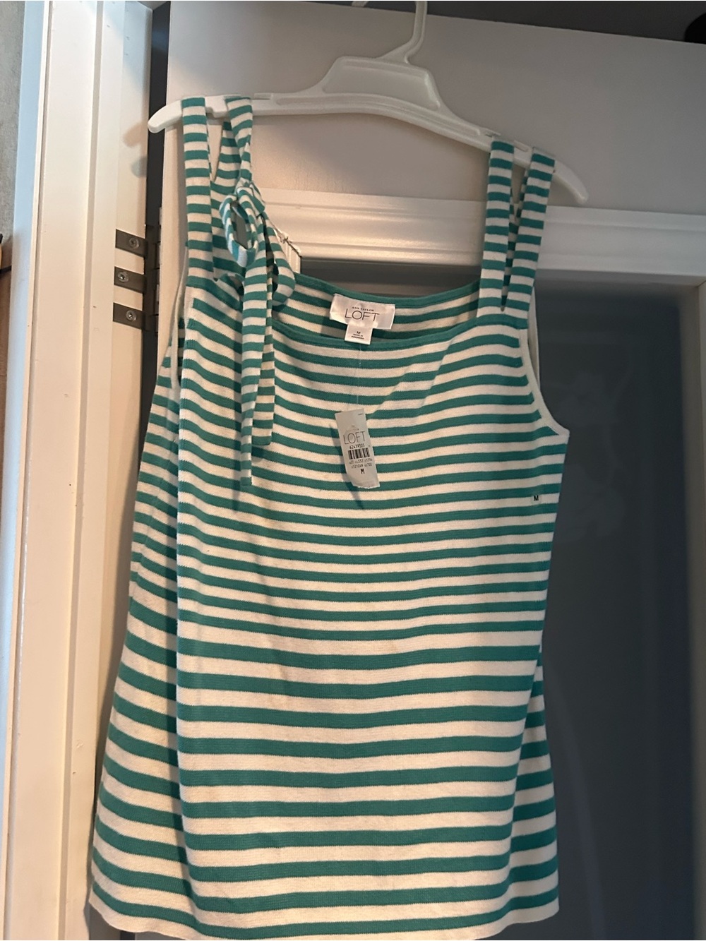 LOFT Teal and White Striped Knit Top